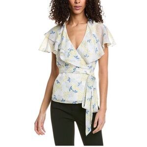 Ted Baker Floral Wrap Top With Ruffle Sleeves